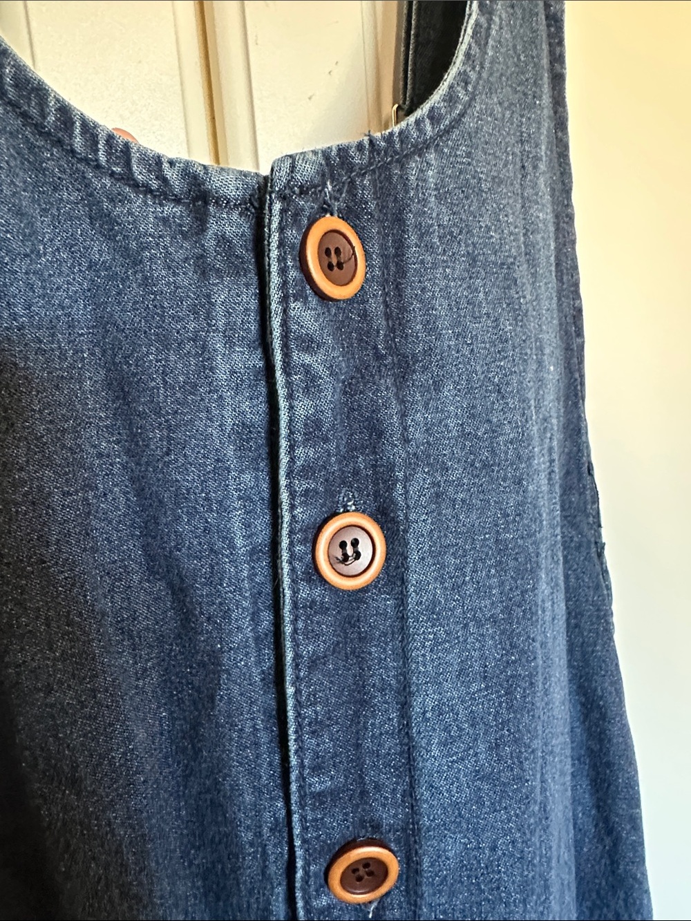 Blue Denim Button-Front Cotton Overalls Jumper Dress With Pockets New Size L - Picture 3 of 5